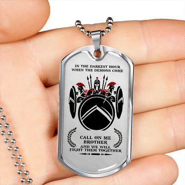 Motivational Warrior Dog tag Necklace - Spartan - Call On Me Brother - English Son Birthday Gifts Ideas On Birthday, Christmas Silver Stainless Steel